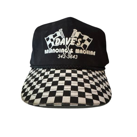 VTG Dave’s Balancing Machine Hat Black Snapback Checkerboard Racing Promo Cap - Picture 1 of 8